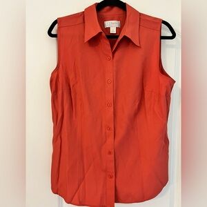 CJ Banks Orange Sleeveless Button-Down Shirt